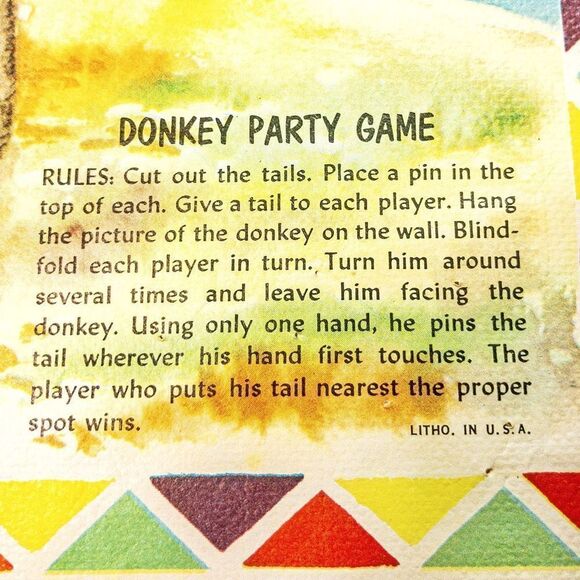 VTG 1952 Party Fun Donkey Party Pin the Tail Whitman - Picture 9 of 13